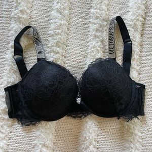 SOLD Victoria’s Secret Black Bombshell Shine Diamond Strap Lace Push Up Bra 🖤